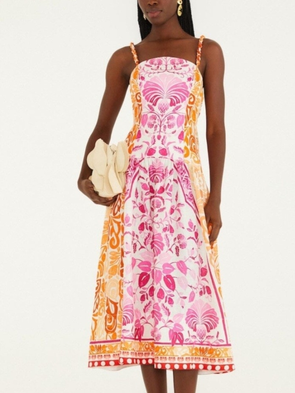 FARM Rio Pink & Orange Floral Panel Midi Dress